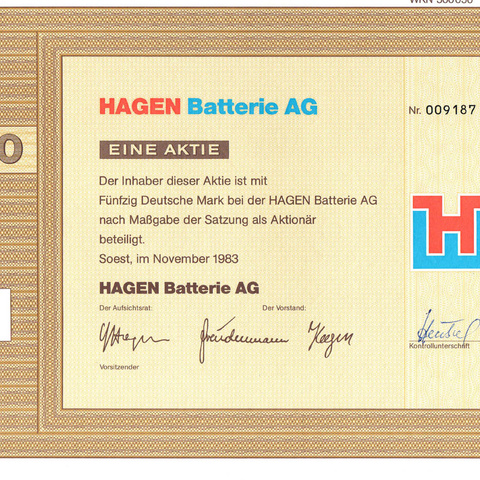 Германия - Аккумуляторные батареи (Hagen Batterie AG), акция 50 марок, 1983 год