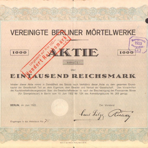 Германия - Объединение берлинских рабочих, 1000 рейхсмарок, 1922 год